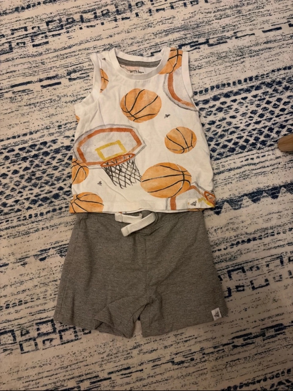 Burt's Bees White Tank with Orange Basketball Print